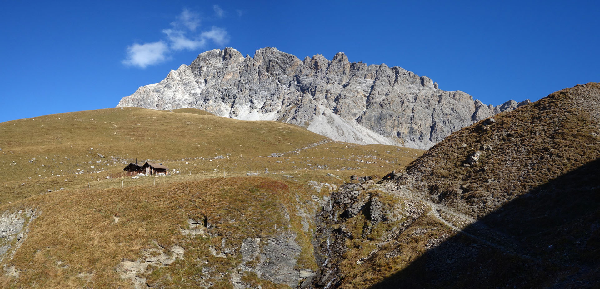 Hütte mit Piz Mitgel